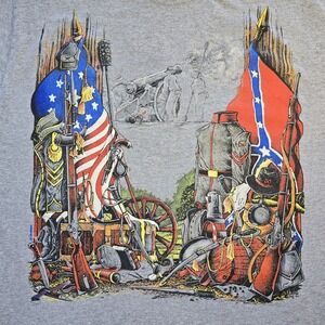 Vintage 90s Civil War Graphic Tee L T-America Heather Gray Marbled Wash Y2K 00s